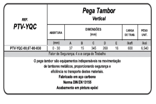 Pega Tambor Vertical - PTV- YQC - MED