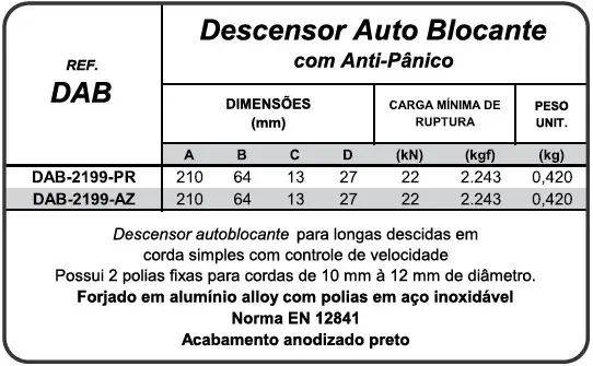 DAB - Descensor Auto Blocante - com Anti-Pânico - MED