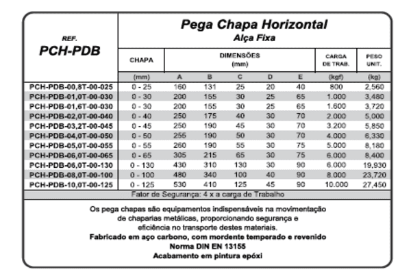 Pega chapa Horizontal - Alça Fixa - PCH-PDB - MED
