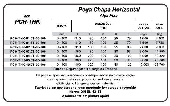 Pega chapa - Horizontal Alça Fixa- PCH-THK -MED