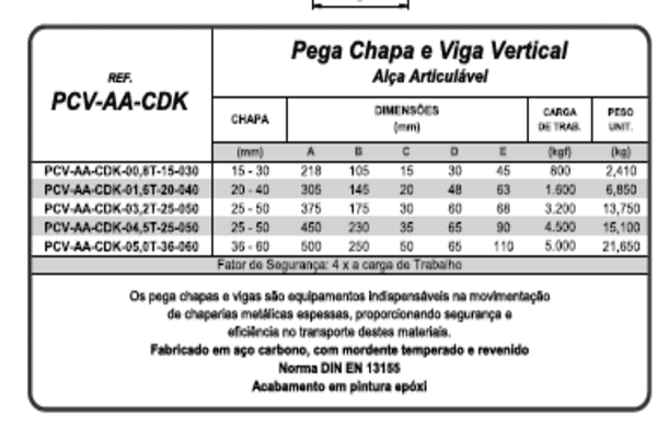 Pega chapa e Viga - Vertical Alça Articulavel - PCV-AA -CDK - MED