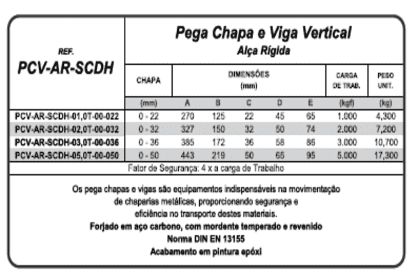 Pega chapa e Viga - Vertical Alça Articulavel - PCV-AR - SCDH - MED